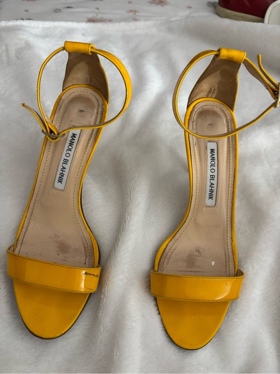 Manolo Blahnik Shoes - Manolo Blahnik Yellow Patent Ankle-Strap Sandals